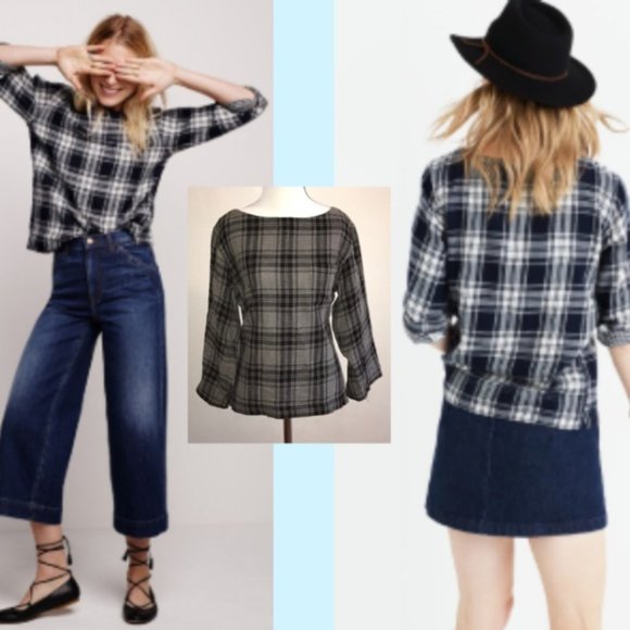 MADEWELL Herald Cotton Popover Grey Curtis Plaid EUC sz S - Picture 3 of 11